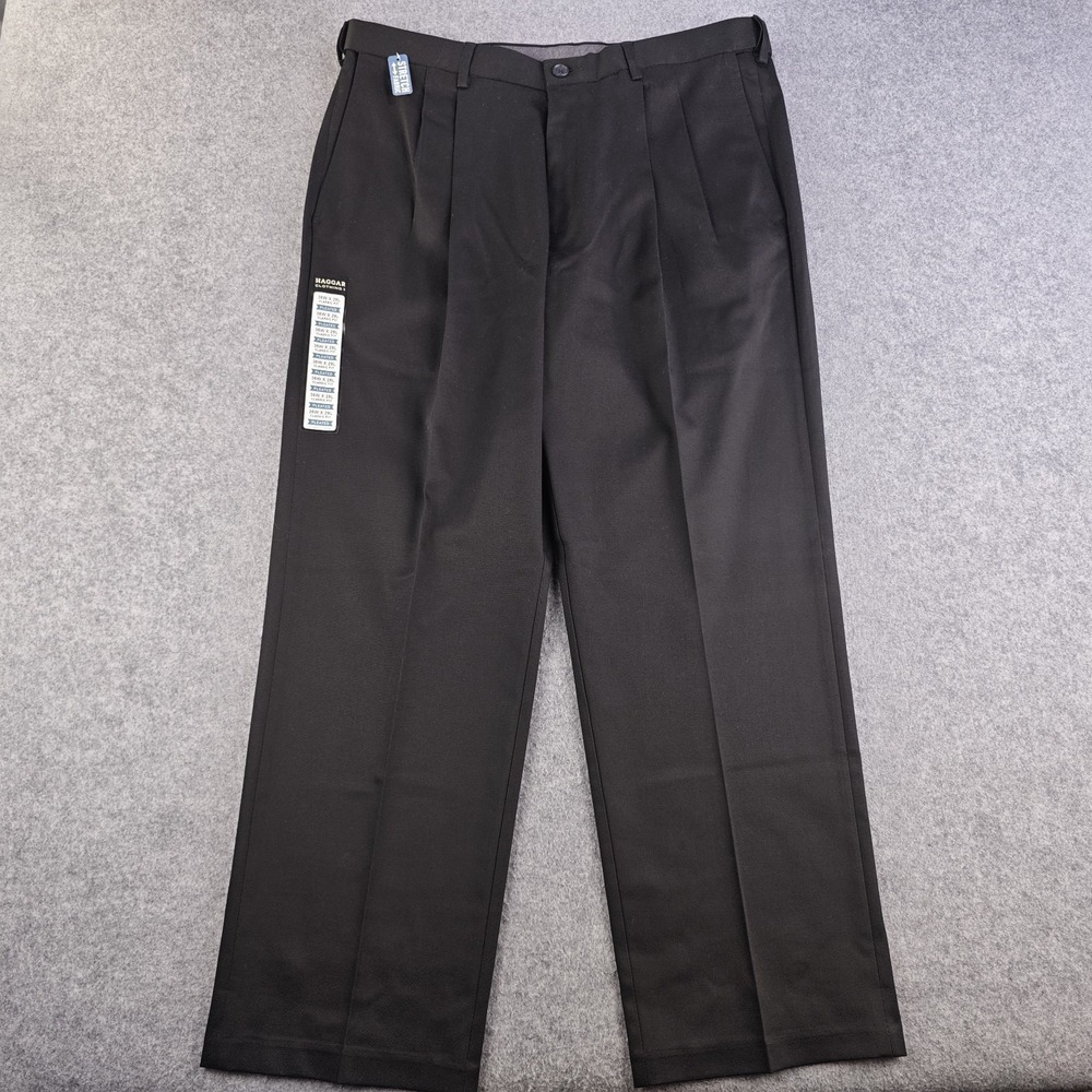 Haggar Premium No Iron Khaki Pants Mens 36x29 Classic Fit Black Pleated NWT